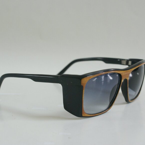 NWT Tru-Vintage 90's Plastic Rectangle w/Side Shield Sunglasses (Black/Wood) - Picture 2 of 5